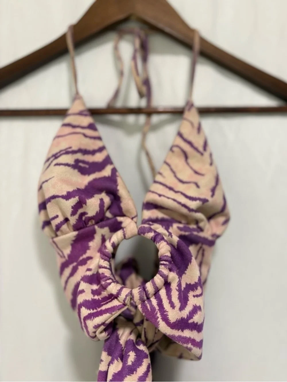 I.AM.GIA Kiki Crop Top Purple Zebra‎ Halter Open Back Medium